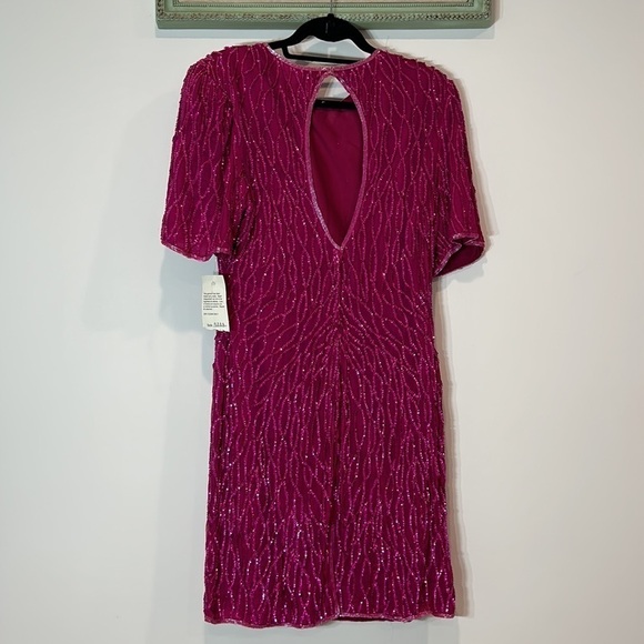 Vintage Mark and John by Sam Silk beaded pink mini dress large nwt magenta - Picture 5 of 5